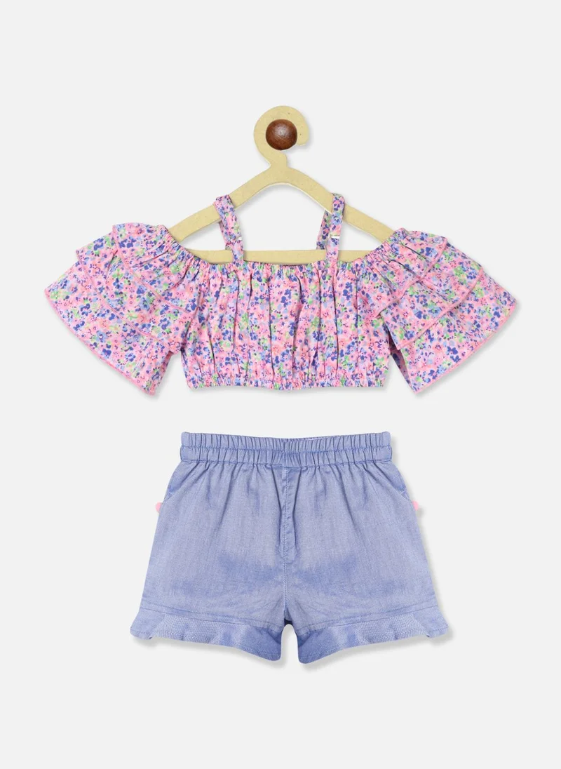 Nautinati  Nautinati Girls' Cotton All-over Floral Printed Top and Shorts Co-ord Set for Women | Best Price UAE